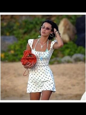 Womens White Floral Smocked Off-Shoulder Dress